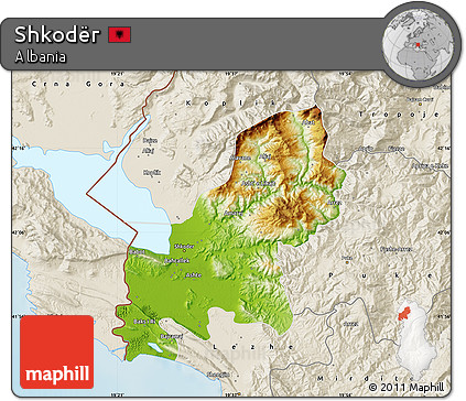 Physical Map of Shkodër, shaded relief outside