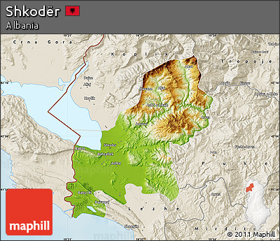 Physical Map of Shkodër, shaded relief outside