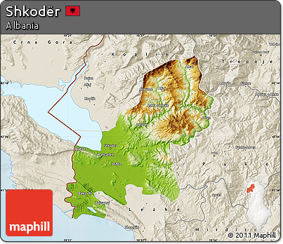 Physical Map of Shkodër, shaded relief outside