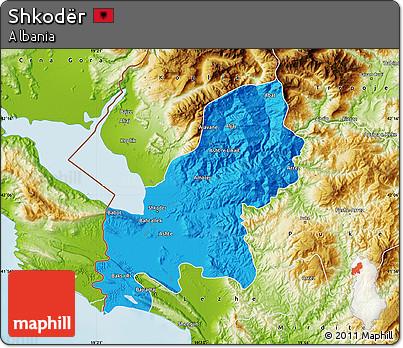 Political Map of Shkodër, physical outside