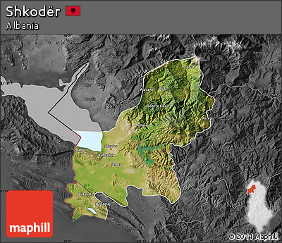 Satellite Map of Shkodër, darken, desaturated
