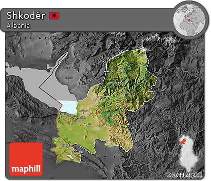 Satellite Map of Shkodër, darken, desaturated