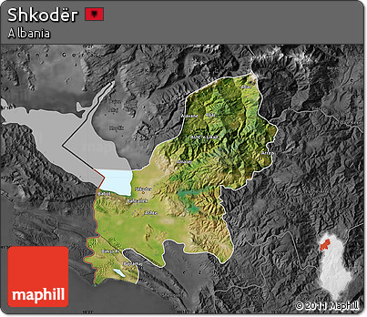 Satellite Map of Shkodër, darken, desaturated
