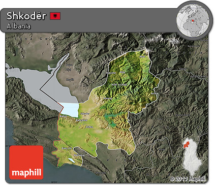 Satellite Map of Shkodër, darken, semi-desaturated