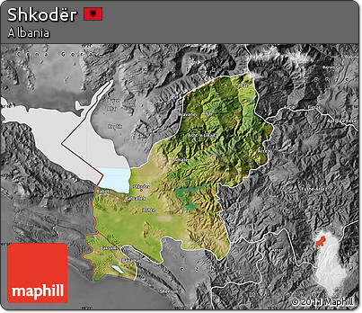 Satellite Map of Shkodër, desaturated