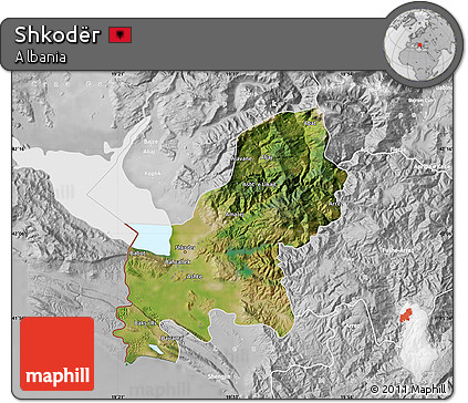 Satellite Map of Shkodër, lighten, desaturated