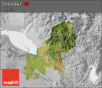 Satellite Map of Shkodër, lighten, desaturated