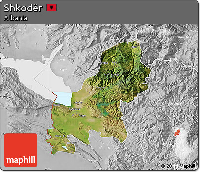 Satellite Map of Shkodër, lighten, desaturated