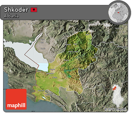 Satellite Map of Shkodër, semi-desaturated