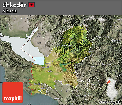 Satellite Map of Shkodër, semi-desaturated