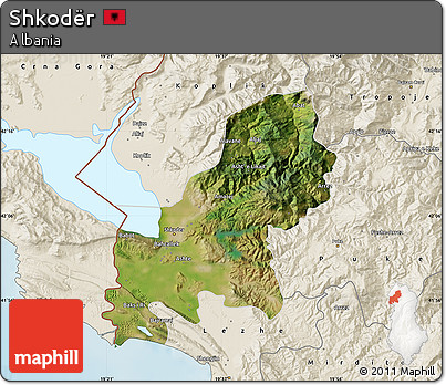 Satellite Map of Shkodër, shaded relief outside