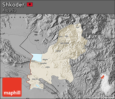 Shaded Relief Map of Shkodër, darken, desaturated