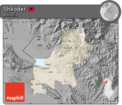 Shaded Relief Map of Shkodër, darken, desaturated
