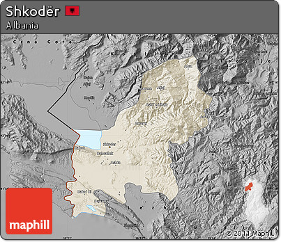Shaded Relief Map of Shkodër, darken, desaturated