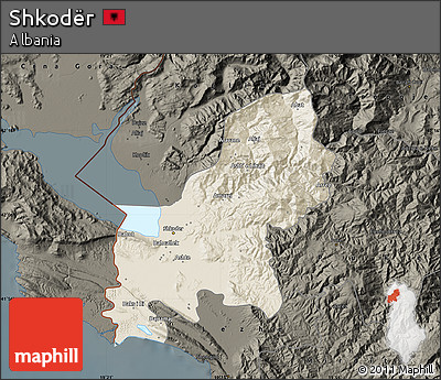 Shaded Relief Map of Shkodër, darken