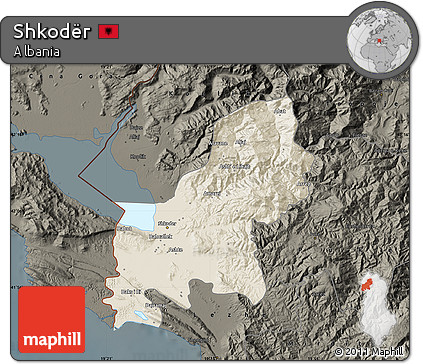 Shaded Relief Map of Shkodër, darken