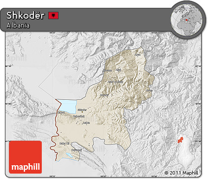 Shaded Relief Map of Shkodër, lighten, desaturated