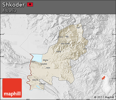 Shaded Relief Map of Shkodër, lighten, desaturated