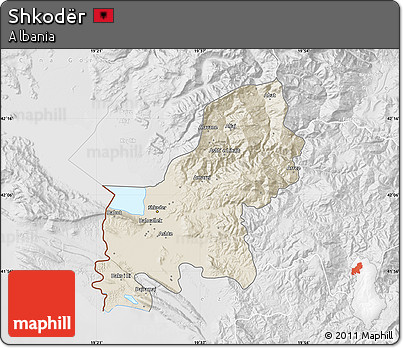 Shaded Relief Map of Shkodër, lighten, desaturated