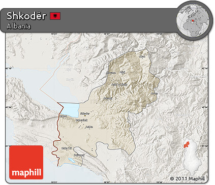 Shaded Relief Map of Shkodër, lighten