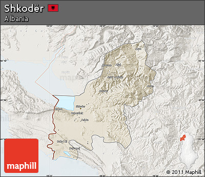 Shaded Relief Map of Shkodër, lighten