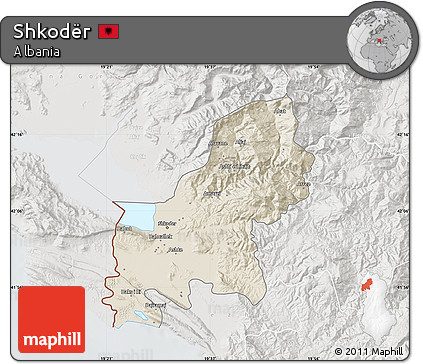 Shaded Relief Map of Shkodër, lighten, semi-desaturated