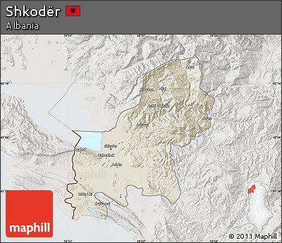 Shaded Relief Map of Shkodër, lighten, semi-desaturated