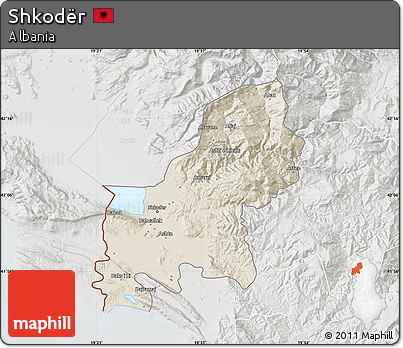 Shaded Relief Map of Shkodër, lighten, semi-desaturated