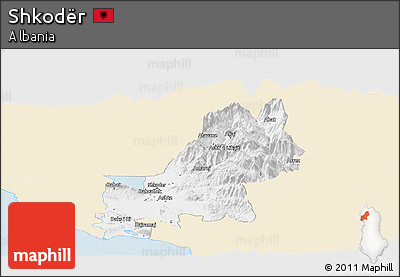 Classic Style Panoramic Map of Shkodër, single color outside