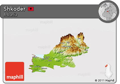 Physical Panoramic Map of Shkodër, cropped outside