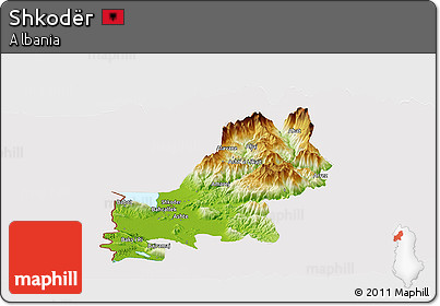 Physical Panoramic Map of Shkodër, cropped outside