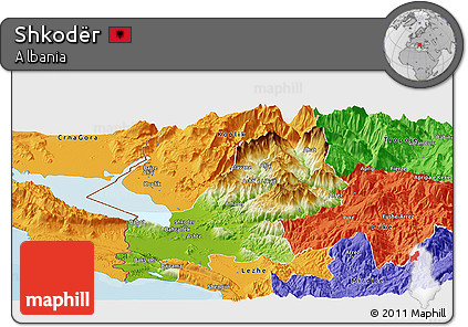 Physical Panoramic Map of Shkodër, political outside