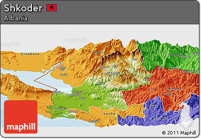 Physical Panoramic Map of Shkodër, political outside
