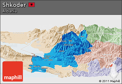 Political Panoramic Map of Shkodër, lighten