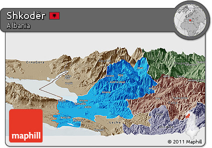 Political Panoramic Map of Shkodër, semi-desaturated