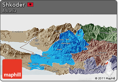 Political Panoramic Map of Shkodër, semi-desaturated