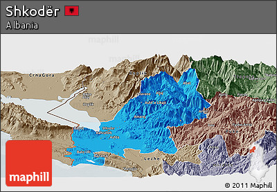 Political Panoramic Map of Shkodër, semi-desaturated
