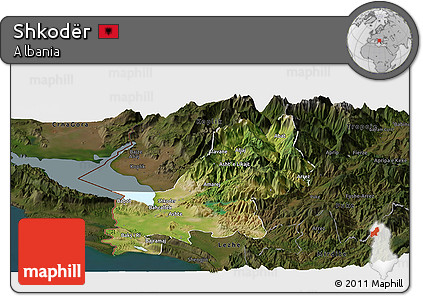 Satellite Panoramic Map of Shkodër, darken