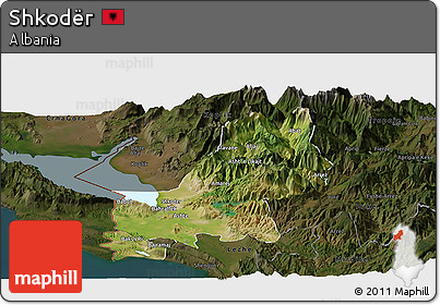 Satellite Panoramic Map of Shkodër, darken