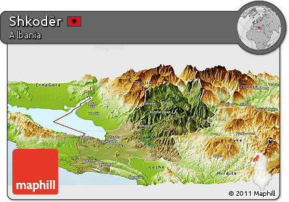 Satellite Panoramic Map of Shkodër, physical outside