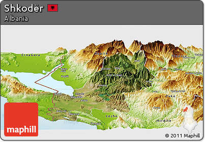 Satellite Panoramic Map of Shkodër, physical outside