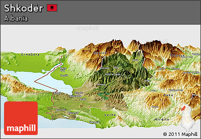 Satellite Panoramic Map of Shkodër, physical outside