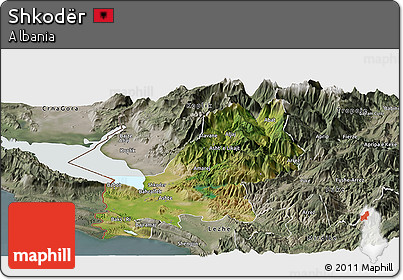 Satellite Panoramic Map of Shkodër, semi-desaturated