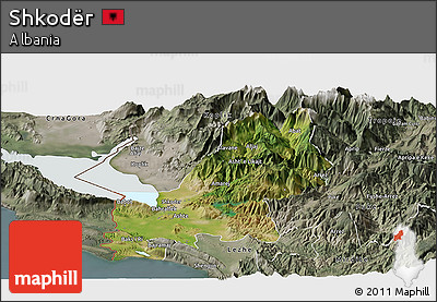 Satellite Panoramic Map of Shkodër, semi-desaturated