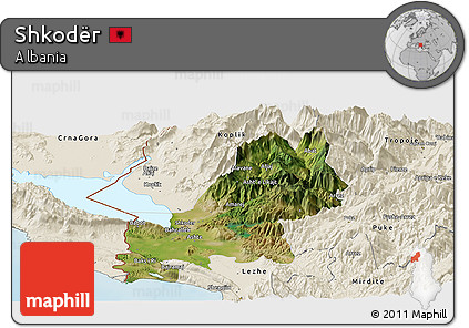 Satellite Panoramic Map of Shkodër, shaded relief outside