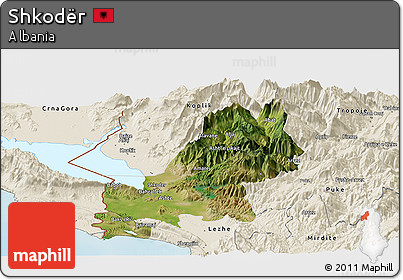 Satellite Panoramic Map of Shkodër, shaded relief outside