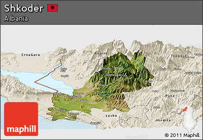 Satellite Panoramic Map of Shkodër, shaded relief outside