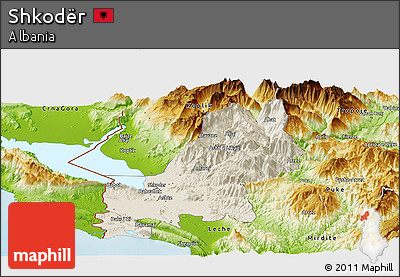 Shaded Relief Panoramic Map of Shkodër, physical outside