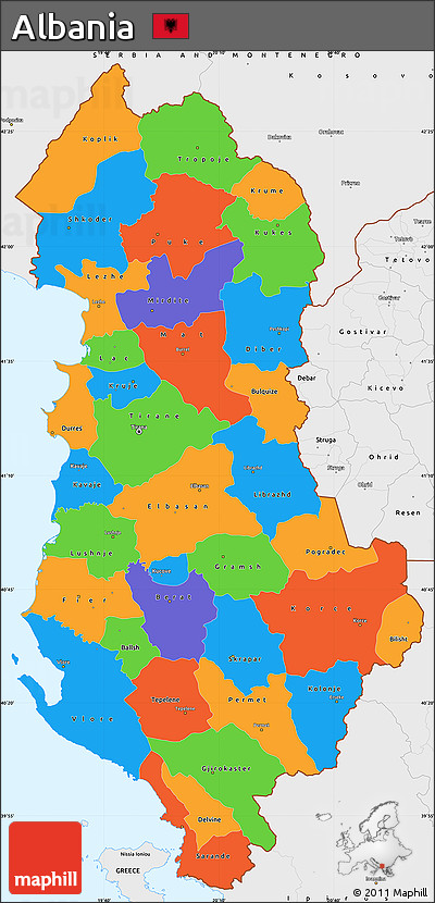 Political Simple Map of Albania, single color outside, borders and labels