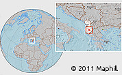 Gray Location Map of Skrapar, highlighted country, within the entire country, hill shading
